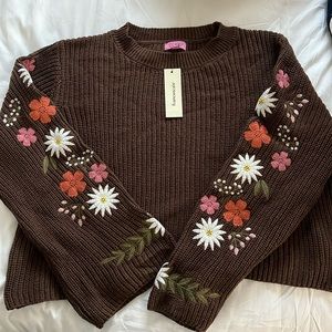 BROWN SWEATER WITH FLOWER SLEEVES